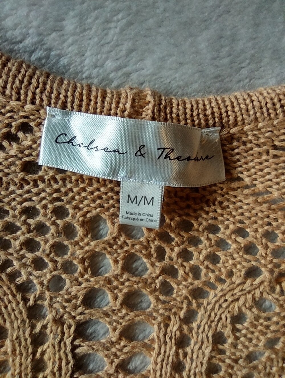 Chelsea & Theodore Crochet Open Front Duster Cardigan Beige M Bohemian - Picture 6 of 6